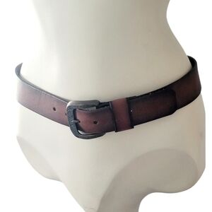 Fossil Womens Brown Leather Belt with Rhinestone Belt Buckle Burnished Leather